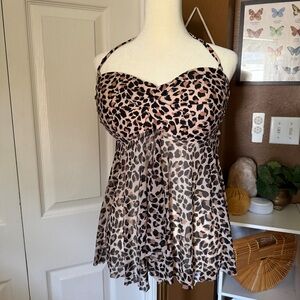Kona Sol Leopard Halter Tankini Bikini Top / Size L